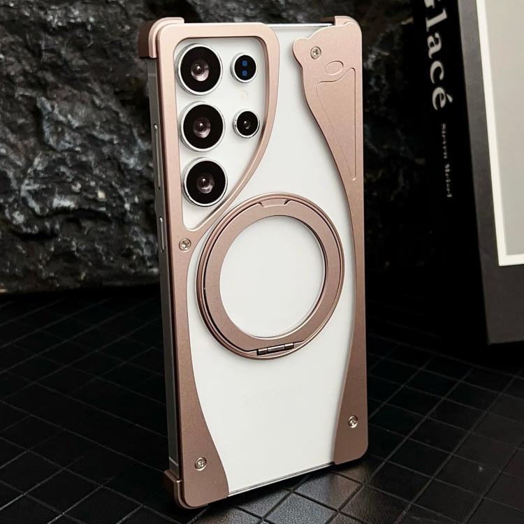 For Samsung Galaxy S24 Ultra 5G Metal Frameless 360 Degree Rotation Holder MagSafe Transparent Phone Case(Dessert Gold) - free shipping - PMC TechLife - Order now!