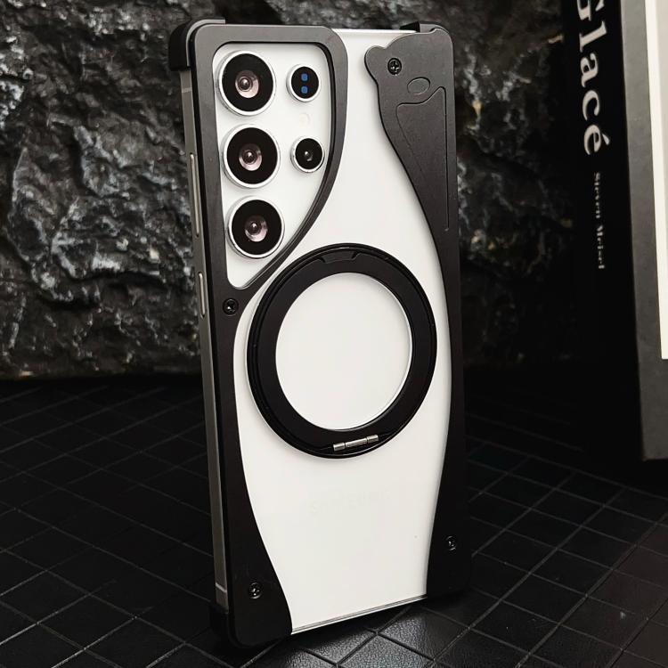 For Samsung Galaxy S23 Ultra 5G Metal Frameless 360 Degree Rotation Holder MagSafe Transparent Phone Case(Black) - free shipping - PMC TechLife - Order now!