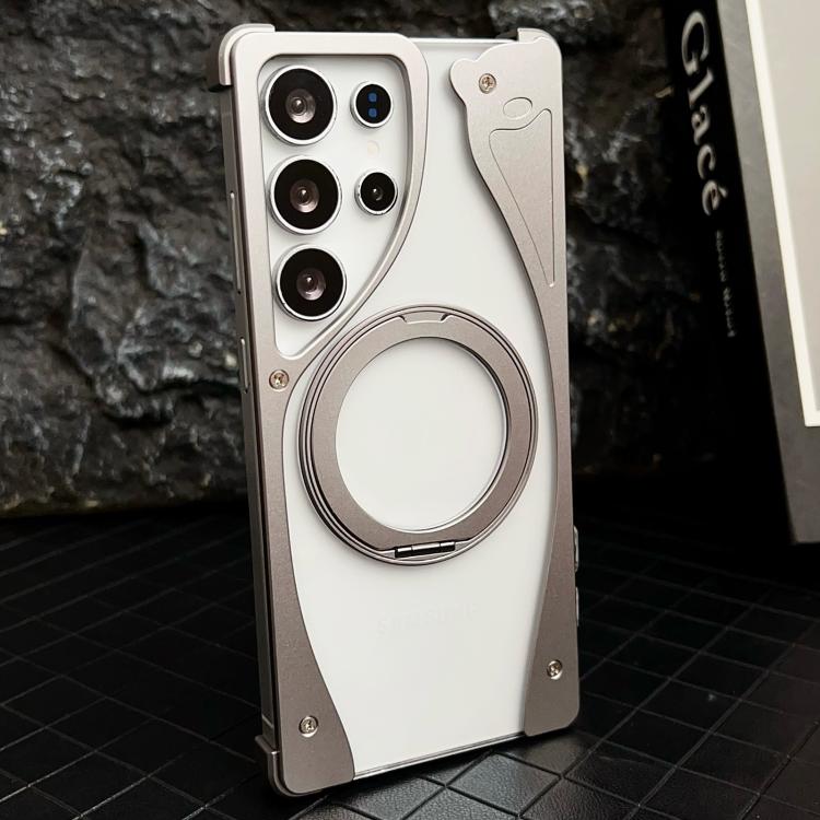 For Samsung Galaxy S23 Ultra 5G Metal Frameless 360 Degree Rotation Holder MagSafe Transparent Phone Case(Titanium Color) - free shipping - PMC TechLife - Order now!