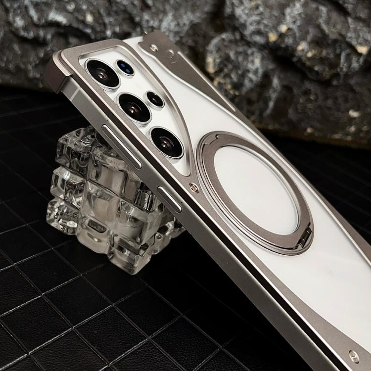For Samsung Galaxy S23 Ultra 5G Metal Frameless 360 Degree Rotation Holder MagSafe Transparent Phone Case(Silver) - free shipping - PMC TechLife - Order now!