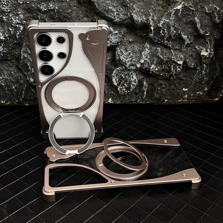 For Samsung Galaxy S23 Ultra 5G Metal Frameless 360 Degree Rotation Holder MagSafe Transparent Phone Case(Black) - free shipping - PMC TechLife - Order now!