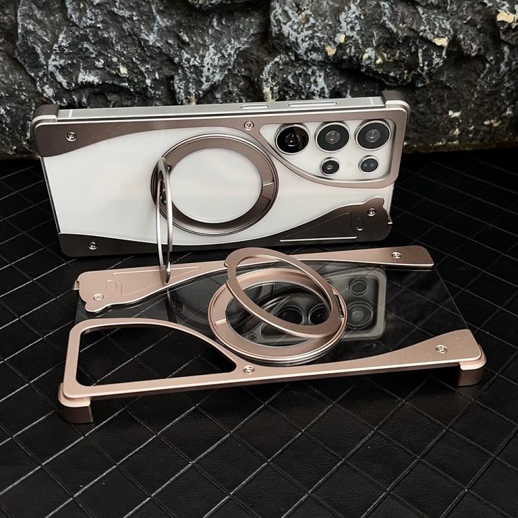For Samsung Galaxy S24 Ultra 5G Metal Frameless 360 Degree Rotation Holder MagSafe Transparent Phone Case(Dessert Gold) - free shipping - PMC TechLife - Order now!