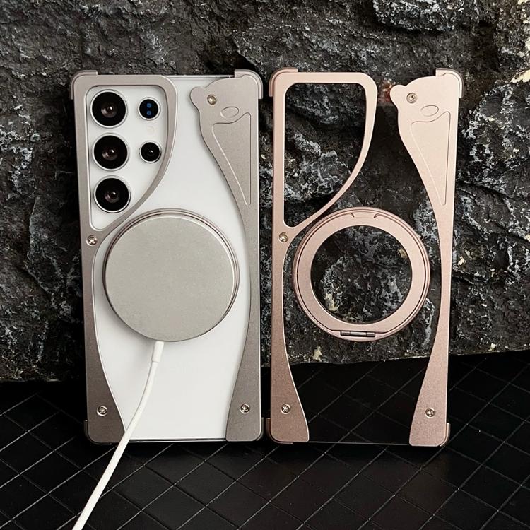 For Samsung Galaxy S23 Ultra 5G Metal Frameless 360 Degree Rotation Holder MagSafe Transparent Phone Case(Titanium Color) - free shipping - PMC TechLife - Order now!