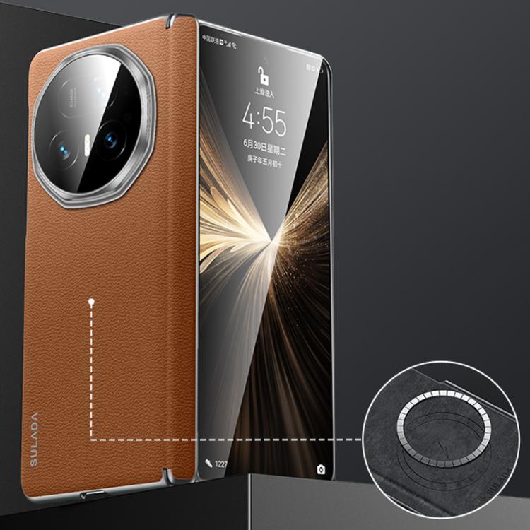 For Honor Magic V5 SULADA Frameless Top Layer Cowhide Leather PC Phone Case(Brown) - free shipping - PMC TechLife - Order now!