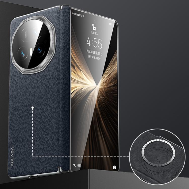 For Honor Magic V5 SULADA Frameless Top Layer Cowhide Leather PC Phone Case(Blue) - free shipping - PMC TechLife - Order now!