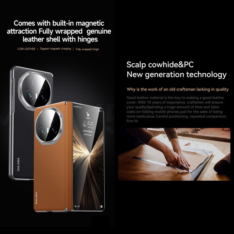 For Honor Magic V5 SULADA Frameless Top Layer Cowhide Leather PC Phone Case(Black) - free shipping - PMC TechLife - Order now!