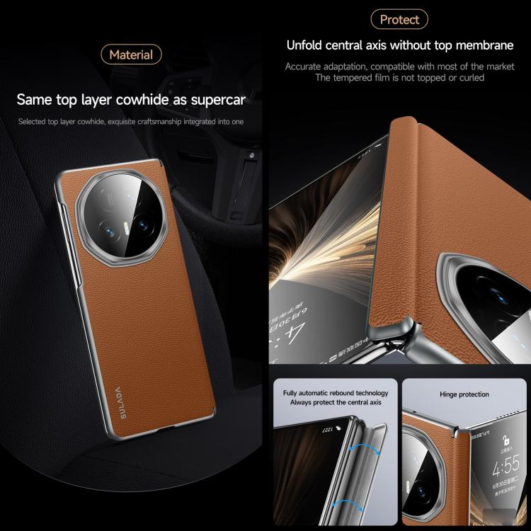 For Honor Magic V5 SULADA Frameless Top Layer Cowhide Leather PC Phone Case(Black) - free shipping - PMC TechLife - Order now!