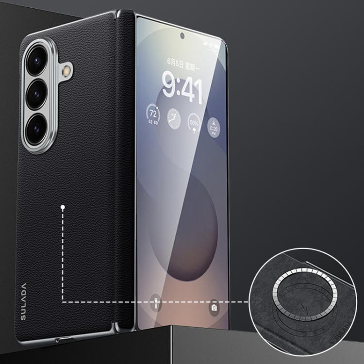 For Samsung Galaxy Z Fold7 5G SULADA Frameless Top Layer Cowhide Leather PC Phone Case(Black) - free shipping - PMC TechLife - Order now!