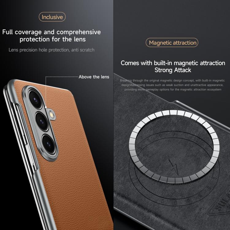 For Samsung Galaxy Z Fold7 5G SULADA Frameless Top Layer Cowhide Leather PC Phone Case(Black) - free shipping - PMC TechLife - Order now!