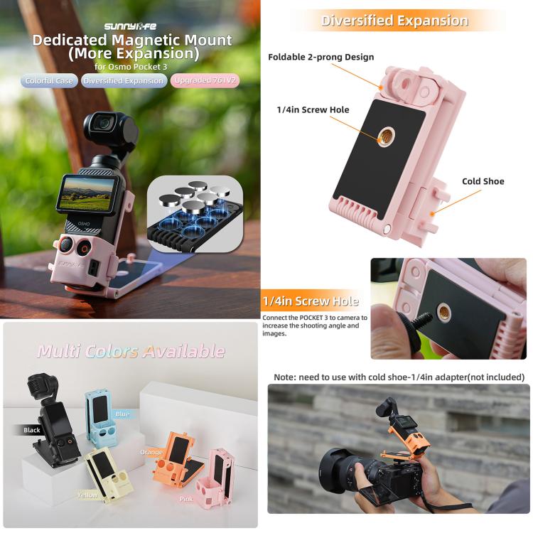For DJI OSMO Pocket 3 Sunnylife Magnetic Mount 1/4 Adapter Cold Shoe Tabletop Base Bracket Angles Adjustable Multi Expansion Mount(Blue) - free shipping - PMC TechLife - Order now!