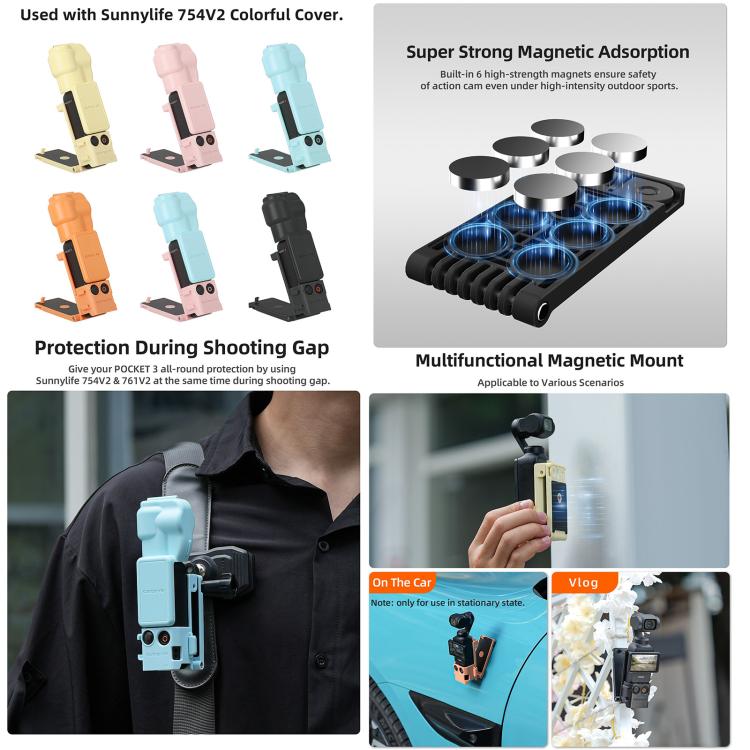 For DJI OSMO Pocket 3 Sunnylife Magnetic Mount 1/4 Adapter Cold Shoe Tabletop Base Bracket Angles Adjustable Multi Expansion Mount(Orange) - free shipping - PMC TechLife - Order now!