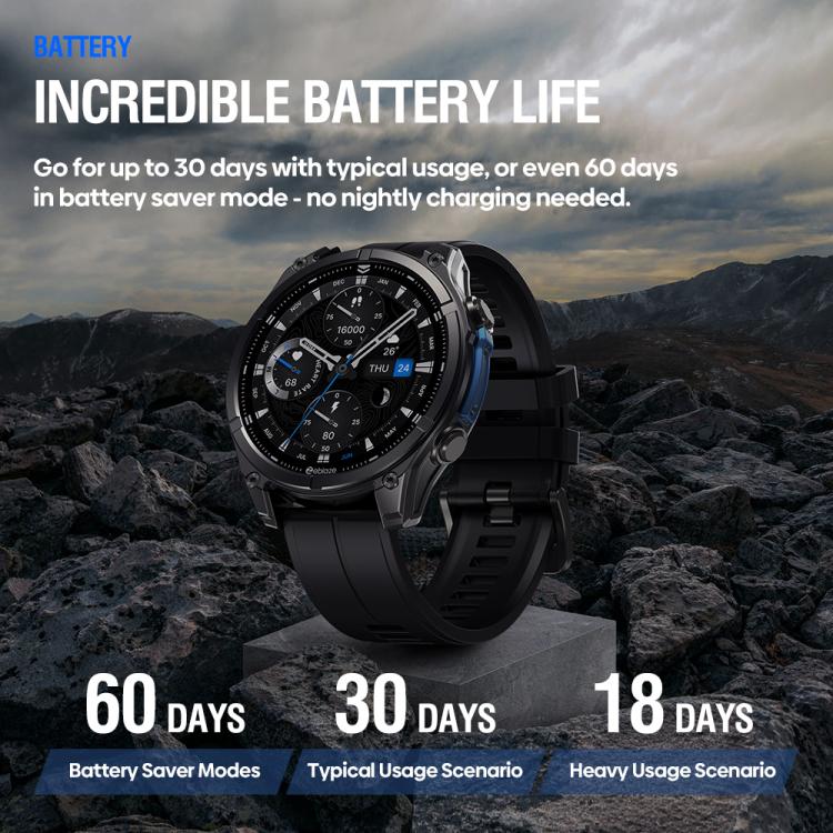 Zeblaze Vibe 8 Rugged Outdoor Smart Watch 1.43 inch Screen 5 ATM & IP69K Built-in Flashlight(Black) - free shipping - PMC TechLife - Order now!