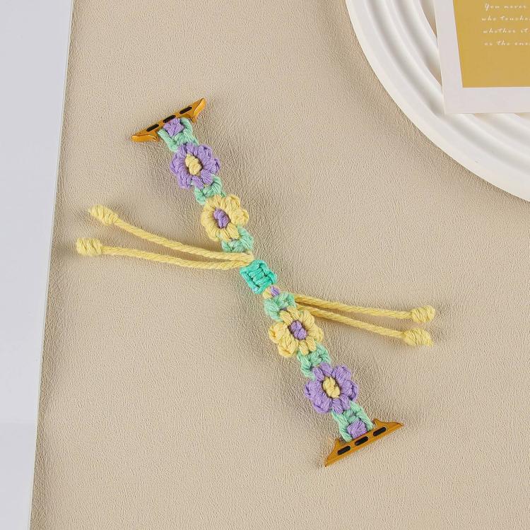 For Apple Watch 46mm / 49mm / 45mm / 44mm Hemp Rope Woven Flowers Drawstring Watch Band(Purple Yellow) - free shipping - PMC TechLife - Order now!