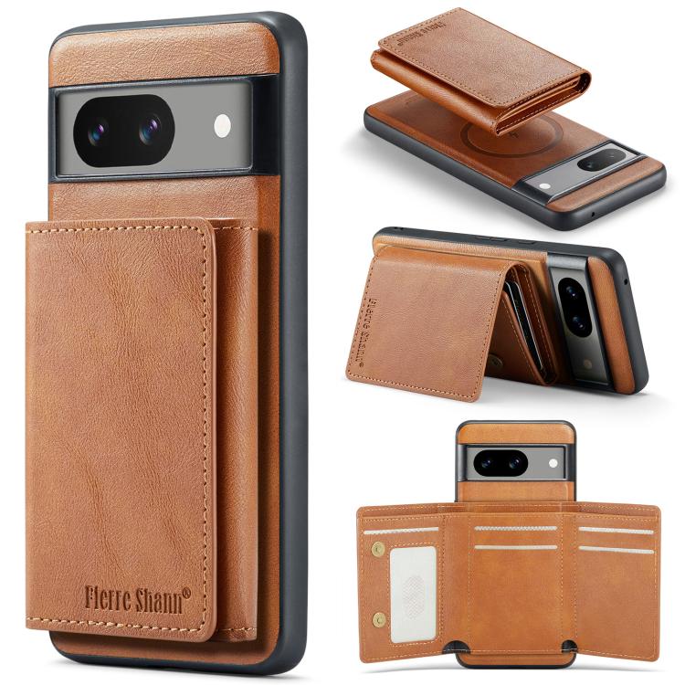 For Google Pixel 7 Fierre Shann 2 in 1 Holder RFID Card Slot Wallet MagSafe Phone Case(Dark Brown) - free shipping - PMC TechLife - Order now!