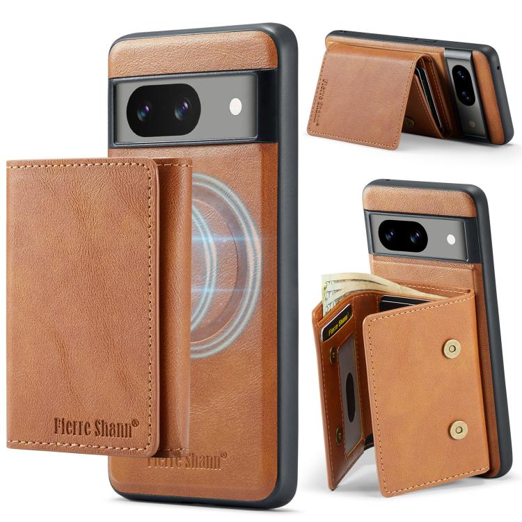 For Google Pixel 7 Fierre Shann 2 in 1 Holder RFID Card Slot Wallet MagSafe Phone Case(Dark Brown) - free shipping - PMC TechLife - Order now!