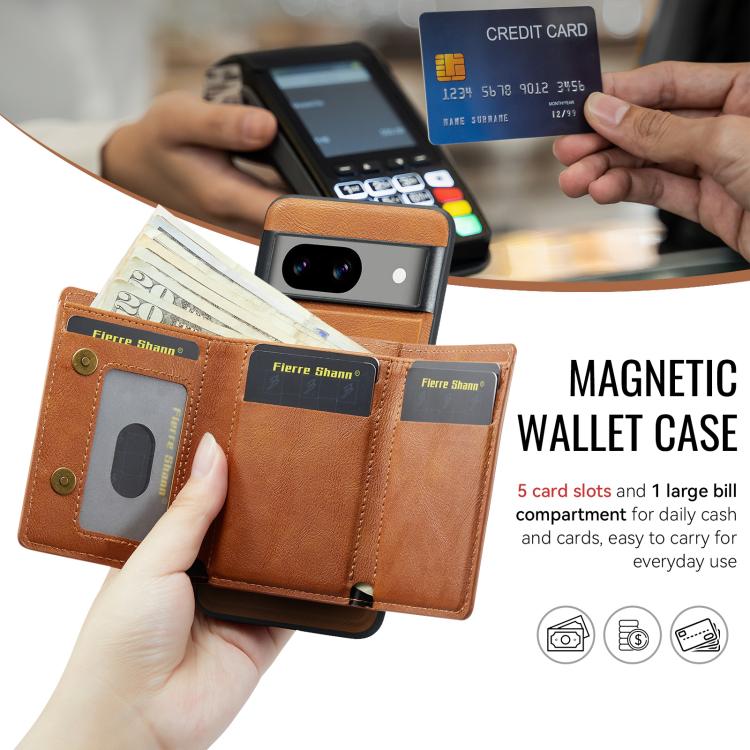 For Google Pixel 7 Fierre Shann 2 in 1 Holder RFID Card Slot Wallet MagSafe Phone Case(Dark Brown) - free shipping - PMC TechLife - Order now!