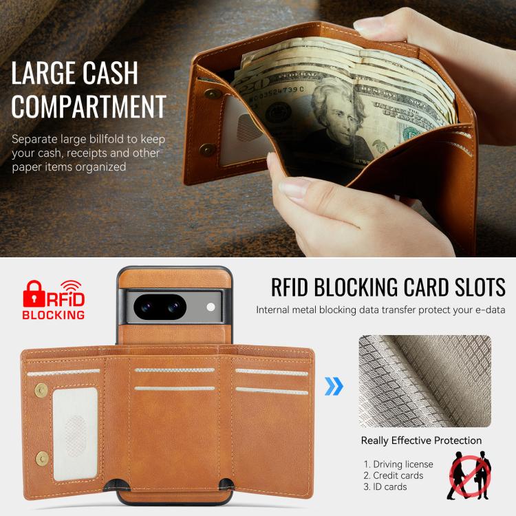 For Google Pixel 7 Fierre Shann 2 in 1 Holder RFID Card Slot Wallet MagSafe Phone Case(Dark Brown) - free shipping - PMC TechLife - Order now!