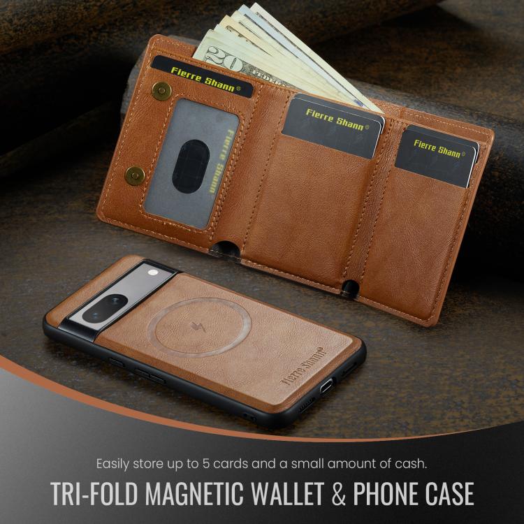 For Google Pixel 7 Fierre Shann 2 in 1 Holder RFID Card Slot Wallet MagSafe Phone Case(Dark Brown) - free shipping - PMC TechLife - Order now!