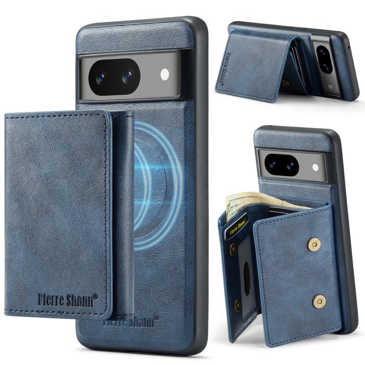 For Google Pixel 7 Fierre Shann 2 in 1 Holder RFID Card Slot Wallet MagSafe Phone Case(Blue) - free shipping - PMC TechLife - Order now!