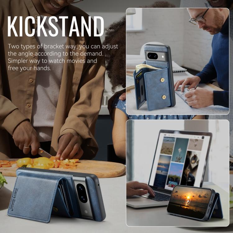 For Google Pixel 7 Fierre Shann 2 in 1 Holder RFID Card Slot Wallet MagSafe Phone Case(Blue) - free shipping - PMC TechLife - Order now!