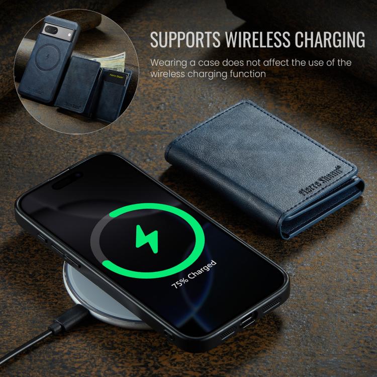 For Google Pixel 7 Fierre Shann 2 in 1 Holder RFID Card Slot Wallet MagSafe Phone Case(Blue) - free shipping - PMC TechLife - Order now!