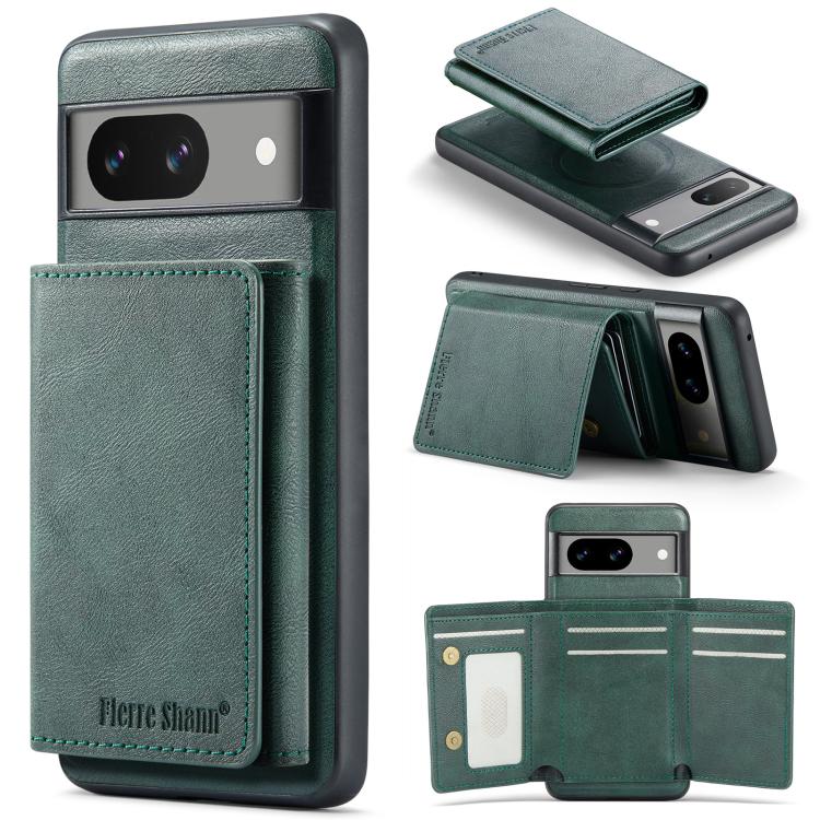 For Google Pixel 7 Fierre Shann 2 in 1 Holder RFID Card Slot Wallet MagSafe Phone Case(Green) - free shipping - PMC TechLife - Order now!