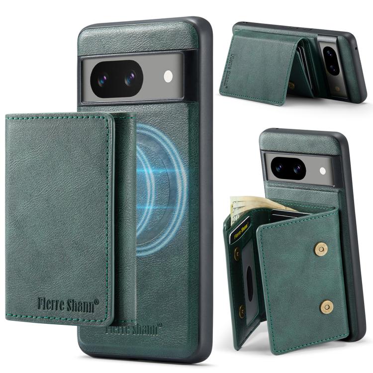 For Google Pixel 7 Fierre Shann 2 in 1 Holder RFID Card Slot Wallet MagSafe Phone Case(Green) - free shipping - PMC TechLife - Order now!
