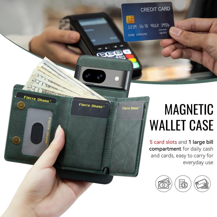 For Google Pixel 7 Fierre Shann 2 in 1 Holder RFID Card Slot Wallet MagSafe Phone Case(Green) - free shipping - PMC TechLife - Order now!