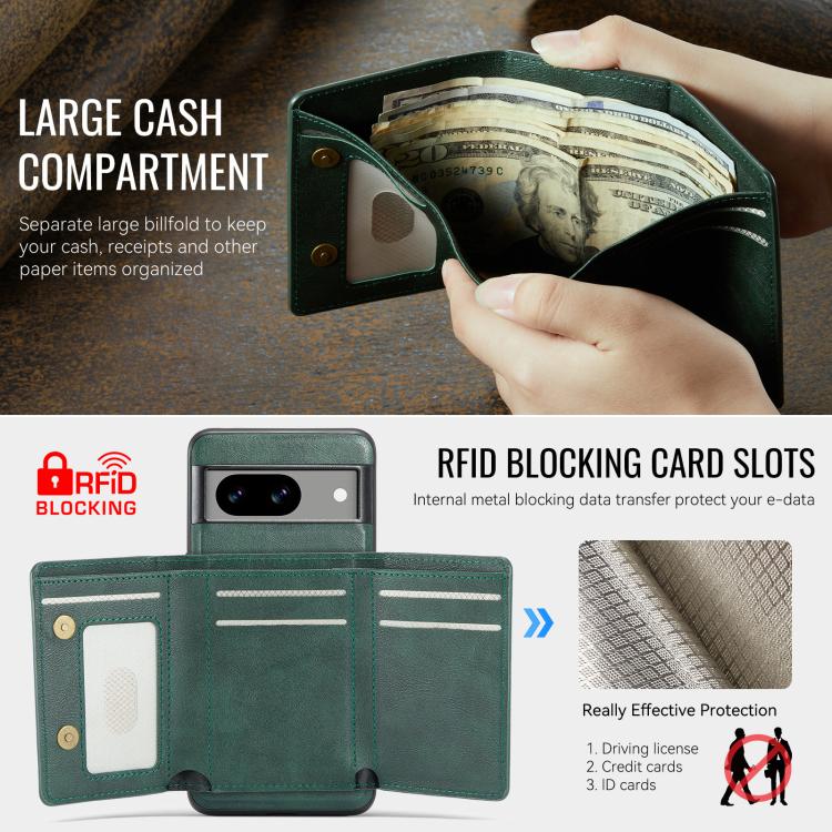 For Google Pixel 7 Fierre Shann 2 in 1 Holder RFID Card Slot Wallet MagSafe Phone Case(Green) - free shipping - PMC TechLife - Order now!