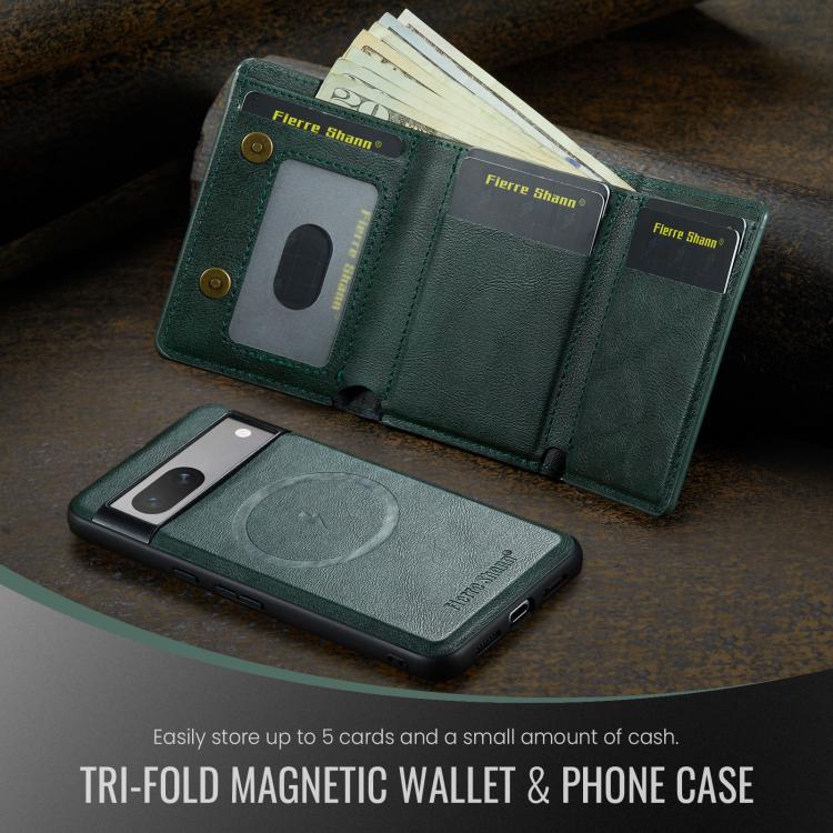 For Google Pixel 7 Fierre Shann 2 in 1 Holder RFID Card Slot Wallet MagSafe Phone Case(Green) - free shipping - PMC TechLife - Order now!