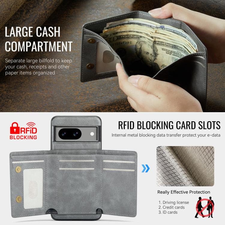 For Google Pixel 7 Fierre Shann 2 in 1 Holder RFID Card Slot Wallet MagSafe Phone Case(Grey) - free shipping - PMC TechLife - Order now!