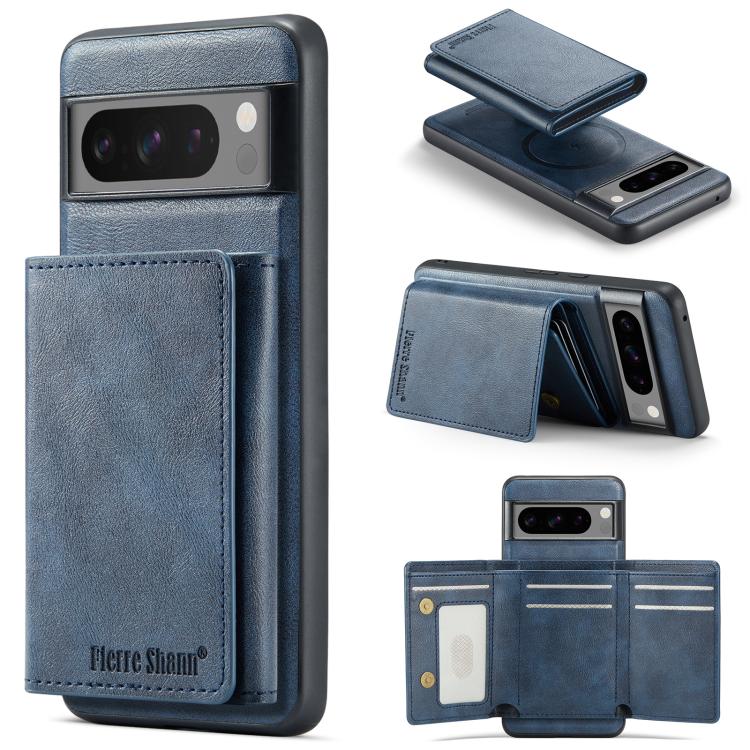 For Google Pixel 7 Pro Fierre Shann 2 in 1 Holder RFID Card Slot Wallet MagSafe Phone Case(Blue) - free shipping - PMC TechLife - Order now!