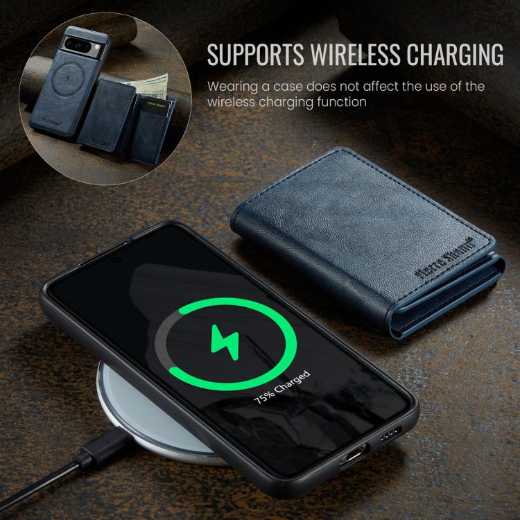 For Google Pixel 7 Pro Fierre Shann 2 in 1 Holder RFID Card Slot Wallet MagSafe Phone Case(Blue) - free shipping - PMC TechLife - Order now!