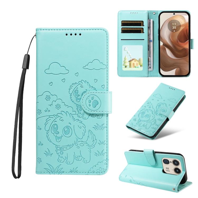 For Motorola Edge 50 Ultra 5G Embossed Heart Dog RFID Blocking Wallet Leather Phone Case(Green) - free shipping - PMC TechLife - Order now!