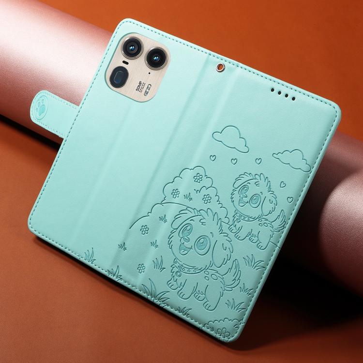 For Motorola Edge 50 Ultra 5G Embossed Heart Dog RFID Blocking Wallet Leather Phone Case(Green) - free shipping - PMC TechLife - Order now!