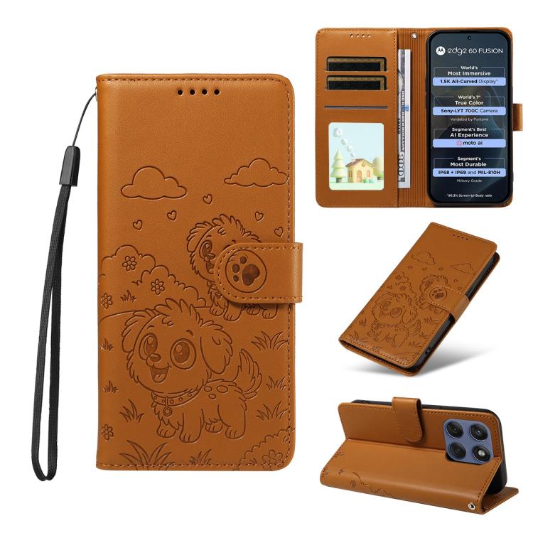 For Motorola Edge 60 Fusion 5G / 60 Pro Embossed Heart Dog RFID Blocking Wallet Leather Phone Case(Brown) - free shipping - PMC TechLife - Order now!