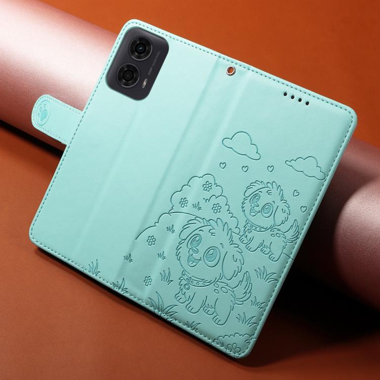 For Motorola Moto G04 / G24 / E14 Embossed Heart Dog RFID Blocking Wallet Leather Phone Case(Green) - free shipping - PMC TechLife - Order now!