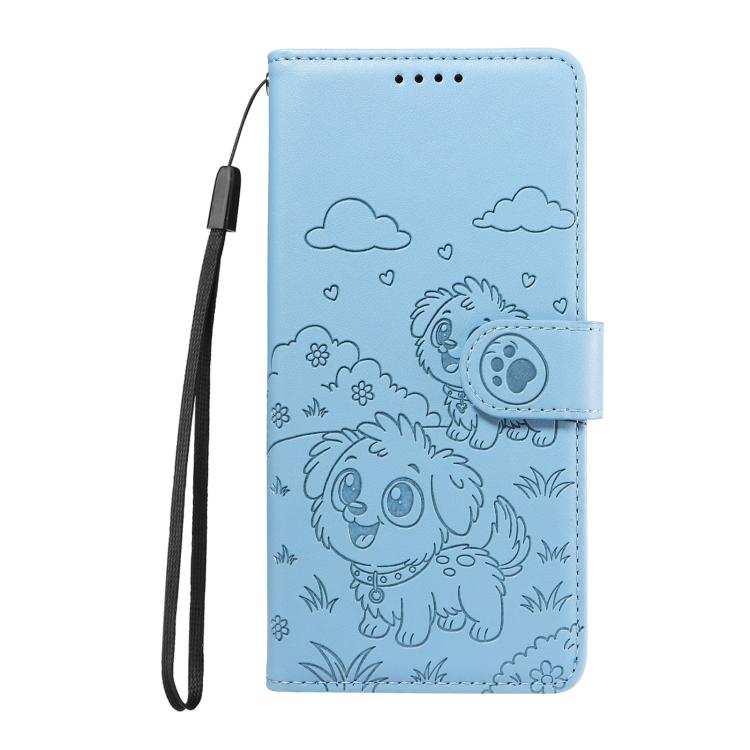 For Motorola Moto G04 / G24 / E14 Embossed Heart Dog RFID Blocking Wallet Leather Phone Case(Sky Blue) - free shipping - PMC TechLife - Order now!