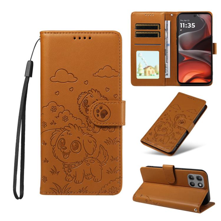 For Motorola Moto G15 / G15 Power Embossed Heart Dog RFID Blocking Wallet Leather Phone Case(Brown) - free shipping - PMC TechLife - Order now!