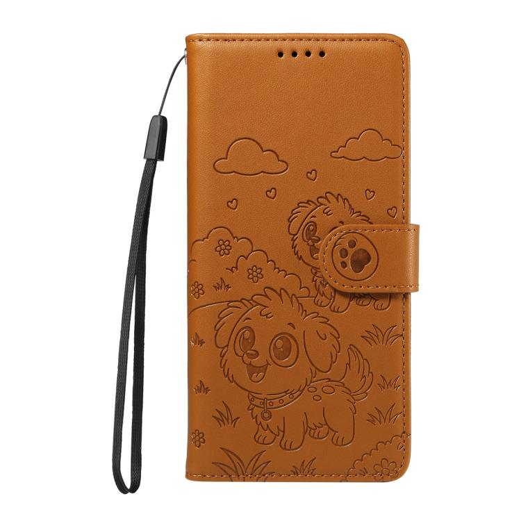 For Motorola Moto G15 / G15 Power Embossed Heart Dog RFID Blocking Wallet Leather Phone Case(Brown) - free shipping - PMC TechLife - Order now!