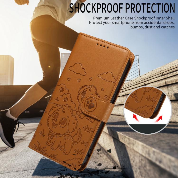 For Motorola Moto G15 / G15 Power Embossed Heart Dog RFID Blocking Wallet Leather Phone Case(Brown) - free shipping - PMC TechLife - Order now!