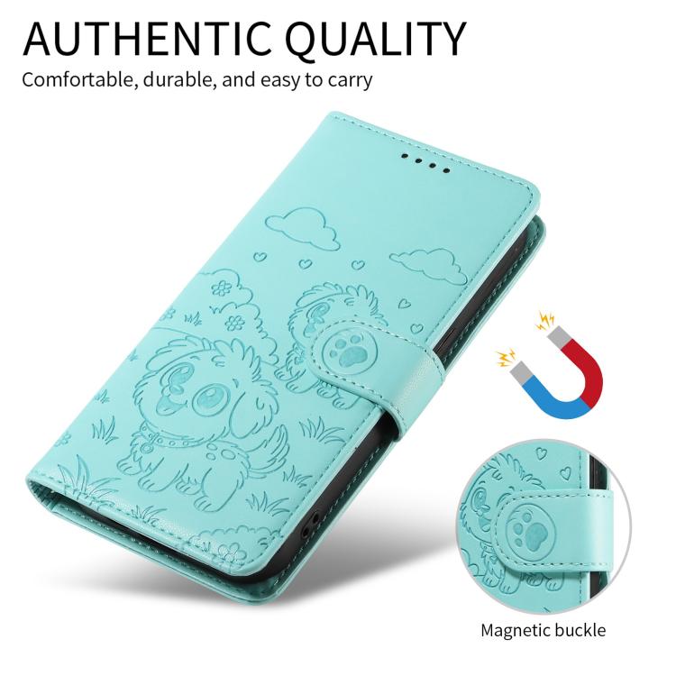 For Motorola Moto G35 5G Embossed Heart Dog RFID Blocking Wallet Leather Phone Case(Green) - free shipping - PMC TechLife - Order now!