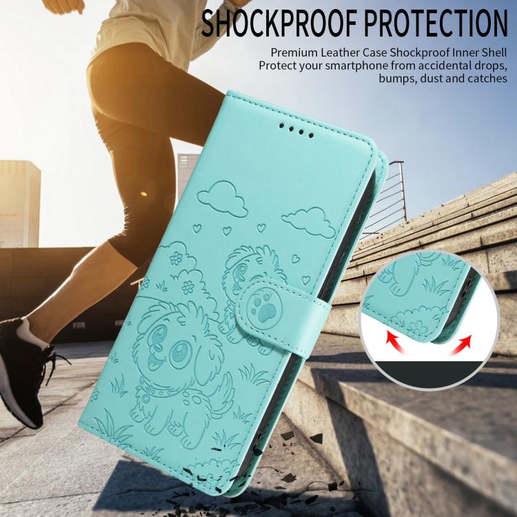 For Motorola Moto G55 5G Embossed Heart Dog RFID Blocking Wallet Leather Phone Case(Green) - free shipping - PMC TechLife - Order now!