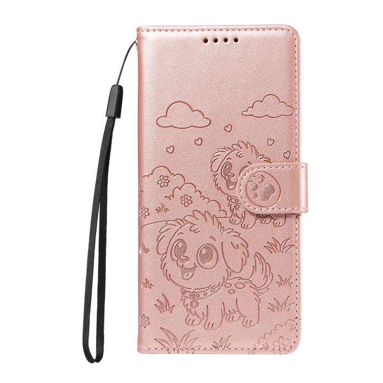 For Motorola Moto G55 5G Embossed Heart Dog RFID Blocking Wallet Leather Phone Case(Rose Gold) - free shipping - PMC TechLife - Order now!