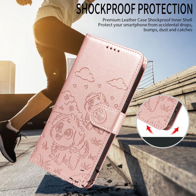 For Motorola Moto G55 5G Embossed Heart Dog RFID Blocking Wallet Leather Phone Case(Rose Gold) - free shipping - PMC TechLife - Order now!