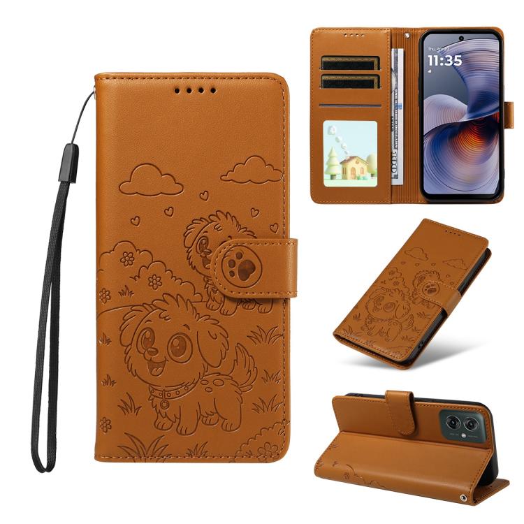 For Motorola Moto G55 5G Embossed Heart Dog RFID Blocking Wallet Leather Phone Case(Brown) - free shipping - PMC TechLife - Order now!