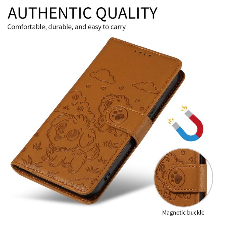 For Motorola Moto G55 5G Embossed Heart Dog RFID Blocking Wallet Leather Phone Case(Brown) - free shipping - PMC TechLife - Order now!