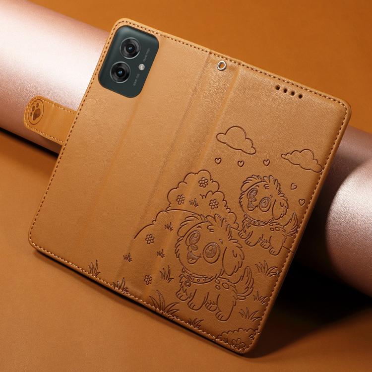 For Motorola Moto G55 5G Embossed Heart Dog RFID Blocking Wallet Leather Phone Case(Brown) - free shipping - PMC TechLife - Order now!