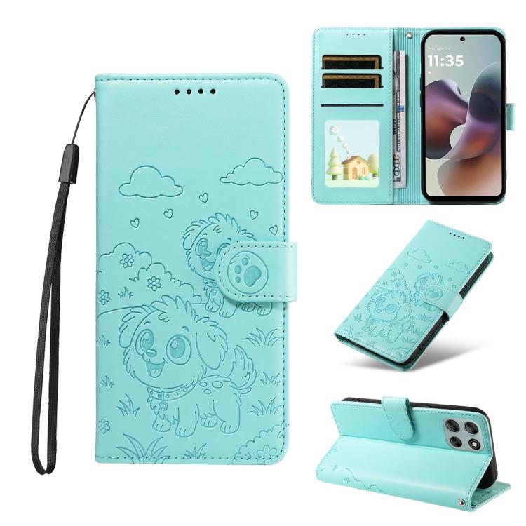 For Motorola Moto G56 5G / G66j Embossed Heart Dog RFID Blocking Wallet Leather Phone Case(Green) - free shipping - PMC TechLife - Order now!