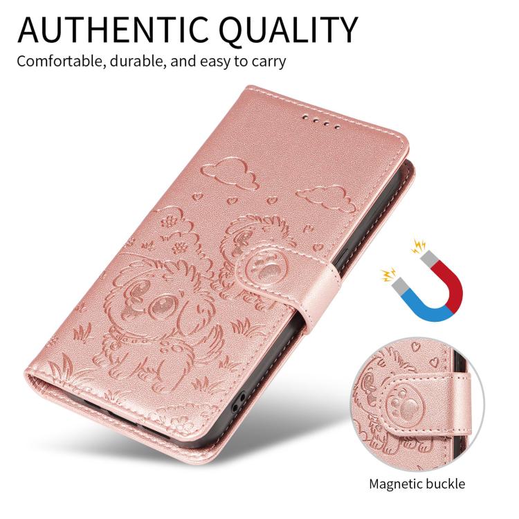 For Motorola Moto G56 5G / G66j Embossed Heart Dog RFID Blocking Wallet Leather Phone Case(Rose Gold) - free shipping - PMC TechLife - Order now!